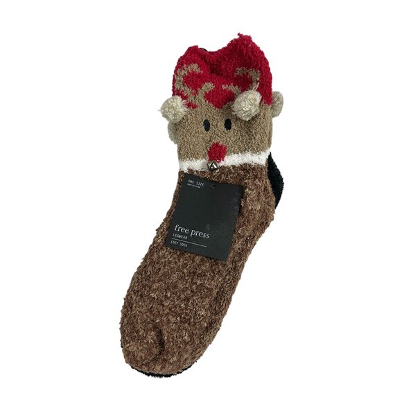 Free Press Legwear Cozy Sock With Reindeer Design One Size Polyester & Spandex - Picture 1 of 4